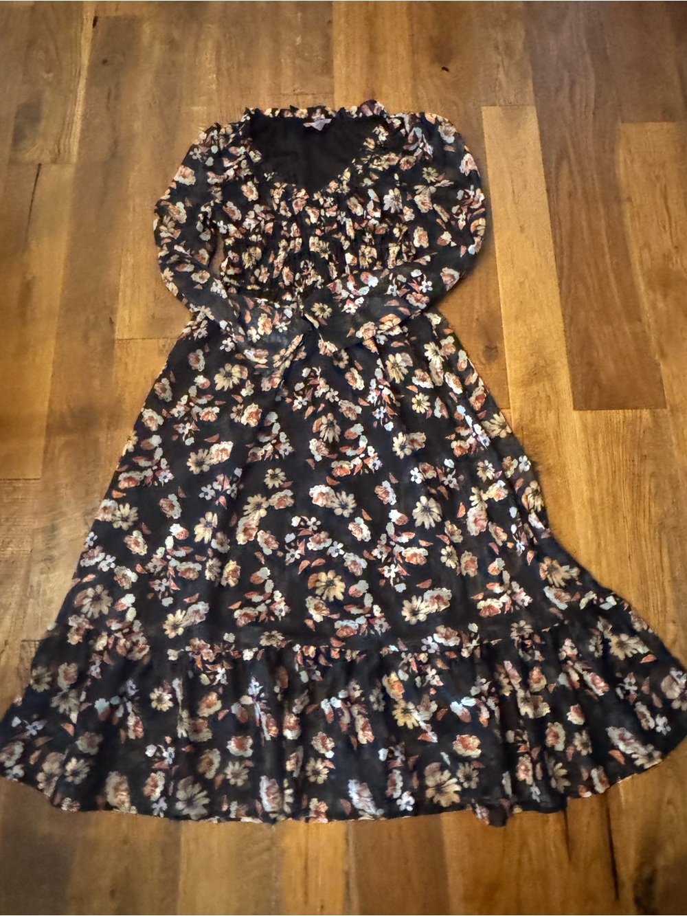 Black Floral Maxi Dress with Ruffle Hem
